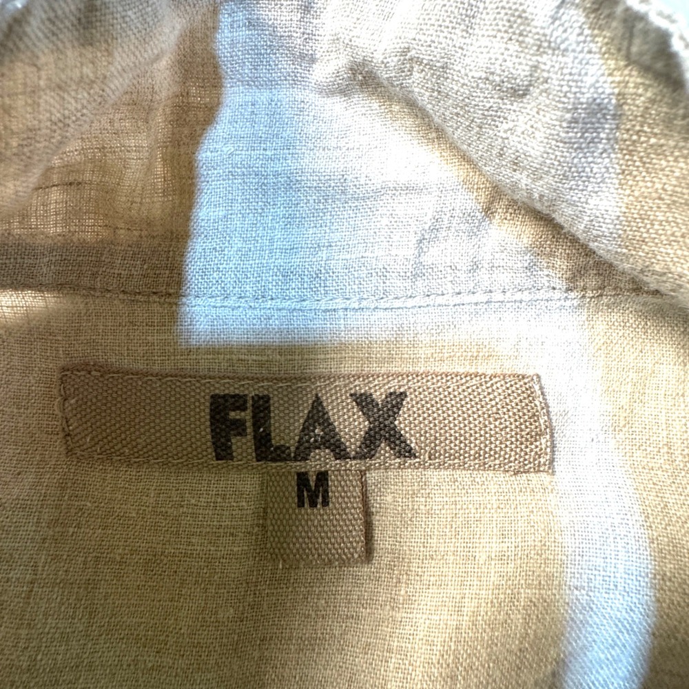FLAX‎ Womens Medium 100% Linen Mandarin Collar Button Down Tunic Shirt Beige - Picture 5 of 11